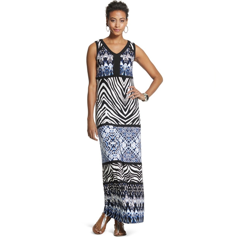 EUC - Chico's | Knit Kit Mixed Print Maxi Dress Size 1 (M/8)
